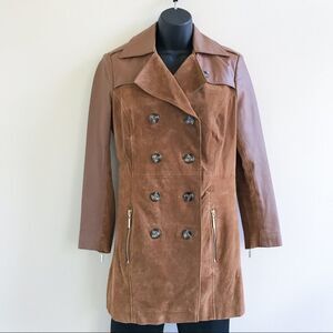Iman tan suede and leather trench coat size XS